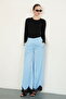 Satin Trousers with Lace Cuffs - Blue |   D2969