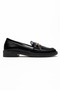 Women's Black Loafer with Gold Buckle, Casual Classic Stylish Shoes - 2