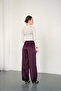 Satin Trousers with Lace Cuffs - Plum |   D2969 - 5