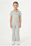 Girls Striped Co-Ord Set Short Sleeve - Top with Flared Pants