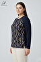 Women's Stripe Patterned Printed Lycra Blouse with Stones on the Shoulders, Slits and Buttons, Combed Cotton Mother's Blouse - 2
