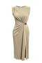 2084 Women's Draped Side Buckle Detailed Slit Modal Dress Khaki
