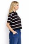 Striped Polo Neck Crop Women's Knitwear T-Shirt Short Sleeve Summer Top (Black and White) - 6