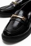 Women's Black Loafer with Gold Buckle, Casual Classic Stylish Shoes - 3