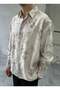 Patterned Oversize Premium Modern Cut Beige Shirt - 4