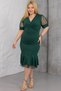 Women's Plus Size Double-Breasted Dress with Tulle Detail on Sleeves and Hem, Stretchable - 6