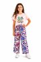 Girl's Belive Text Patterned Short (Crop) T-Shirt and Wide Leg Pants Oversize Powder Color Set