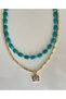 Dorikali Turquoise Bead Necklace and Eye Pendant with Ball Chain Double Necklace Set Summer Necklace Set - 2