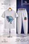 Children's Dinosaur Blue in the Circle Printed T-Shirt Tracksuit Set