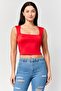 Women Square Neck Sleeveless Plain Tank Top, Red