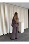 Brown Trousers Kimono Set with Insert Detail - 8009 - 7