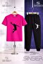 Children's Basket Man Black Printed T-Shirt Tracksuit Set