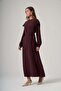 2043 Stone Embellished Shoulder Detail Belted Dress - Plum - 2