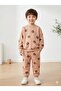 Boy's Comfortable Fit Tracksuit Set with Brown Bear Figure - Three Thread Seasonal Set