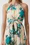 Patterned Belted Summer Viscose Dress Lzv0063 Ecru Green - 3