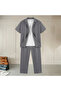 Alaçatı Style Men's Short Sleeve Shirt and Pants Wrinkle Crinkle Suit - 3