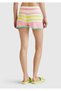 Women's Pink Cotton Blend Striped Knitwear Shorts with Hem Detail - 3