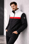 Men's Black Seasonal Jacket with Stand Collar and Stripe Detail, Casual - 8