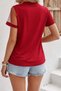 Women's Short Sleeve Tulle Detail Stone Janjan Crepe Blouse - 3