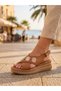 2409920Y Women's Genuine Leather Cross-Color Wedge Heel Sandals