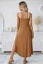 Women's Rope Strap Round Neck Long Viscose Dress with Pockets - 3
