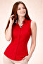 Light Red Albina Elastane Satin Beige Brbry Fabric Detailed Zero Sleeve Slim Fit Women's Shirt - 5