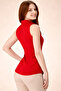 Light Red Albina Elastane Satin Beige Brbry Fabric Detailed Zero Sleeve Slim Fit Women's Shirt - 3