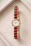 Bagetti Luxury Women's Wristwatch – Vintage Case with Red Stone Detail, Gold Steel Strap Women's Watch - 6
