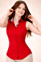 Light Red Albina Elastane Satin Beige Brbry Fabric Detailed Zero Sleeve Slim Fit Women's Shirt - 8