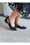 Women's Dolly Black Suede Stone Detailed Casual Ballerinas - 6
