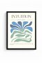 Black Wood Framed Retro Painting - Abstract Floral Pattern in Blue Green Tones |   Huhu2577 - Single Table Black Frame - 2