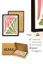 Black Wooden Framed Retro Botanical Abstract Painting - Pink Green Leaf Pattern |   Huhu2277 - Single Table Black Frame - 3