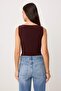 Kahverengi Düz Fitted V Yaka Kolsuz Çıtçıtlı Esnek Örme Body TWOSS26BD00015 - 4