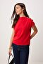 Kırmızı Regular/Normal Kalıp Dik Yaka Aksesuar Detaylı Crop Soft Touch Örme Bluz TWOSS26BZ00021