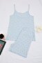 Mavi Çiçekli Askılı Pointel Büyük Beden Pijama Takımı TBBSS26AI00018 - 5