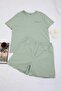 Mint Embroidered Short Sleeve Plus Size Pajama Set with Shorts Tbbss26Ai00033 - 4