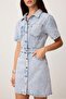 Premium Açık Mavi Özel Kumaş Midi Denim Elbise TWOSS26EL00277 - 3