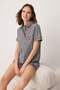 Black Gingham/Plaid and Slogan Detailed Webbing Detailed Woven Pajama Set Thmss26Pt00185 - 4