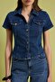 Koyu Mavi Cep Detaylı Fitted Denim Gömlek TWOSS26GO00023 - 3