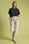 Ekru Yüksek Bel Wide Leg Geniş Paça Dokulu Kumaş Jeans TWOSS26JE00240