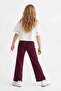 Bordo Pamuklu Kız Çocuk Biye Detaylı Esnek Wide Leg/Geniş Paça Örme Pantolon TKDSS25PL00015 - 3