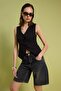 Anthracite 100% Cotton High Waist Denim Bermuda Shorts Twoss26Sr00106 - 2