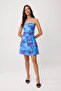 Blue Floral Pattern Strapless A-Line Short / Mini Satin Woven Dress Twoss26El00535