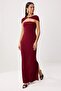 Bordo Straplez Shift/Düz Kesim Maxi Örme Abiye & Mezuniyet Elbisesi TPRSS26AE00126