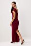 Bordo Straplez Shift/Düz Kesim Maxi Örme Abiye & Mezuniyet Elbisesi TPRSS26AE00126 - 3