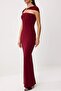 Bordo Straplez Shift/Düz Kesim Maxi Örme Abiye & Mezuniyet Elbisesi TPRSS26AE00126 - 4
