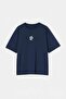 Navy Blue Oversize/Wide Cut Puffy Printed 100% Cotton T-Shirt Tmnss26Ts00056 - 4