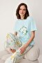 Açık Mavi %100 Pamuklu Çiçekli Örme Pijama Takımı THMSS25PT00061 - 2