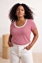 Red Striped Pool Collar Fitted/Fitted Plus Size T-Shirt Tbbss26Bf00038