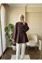 Women's High Collar Belted Tunic Blouse Balloon Sleeve Relaxed Fit Hijab Shirt